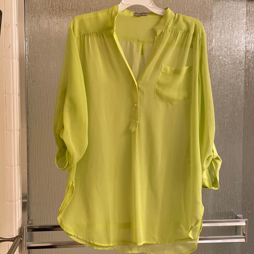 🛑 large blouse chartreuse yellow/green  button down. Thin light weight.